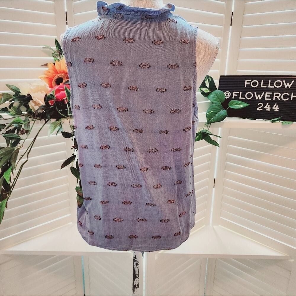 WAVERLY GREY METALLIC ACCENT PRINTED RUFFLE NECK SIZE LARGE - Picture 4 of 8